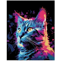 Malování na černé plátno - Neonová kočka - 40 x 50 cm - QUAK-009