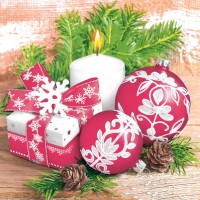 Vánoční ubrousky Daisy L - Festive Red and White with Candle - SD_GW_016401