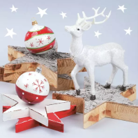 Vánoční ubrousky Daisy L - White Reindeer with Wooden Stars - SD_GW_014801