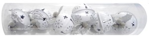 Rolničky - 4 cm - bílé se stříbrným potiskem - 6 ks - 5344