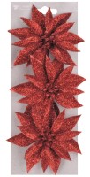 Vánoční růže glitrová - červená - 3 ks - 8 cm - 1945-04