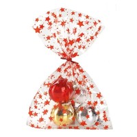 Vánoční dárkový sáček - transparent Starry, červená-zlatá - 25 x 40 cm - 100 ks