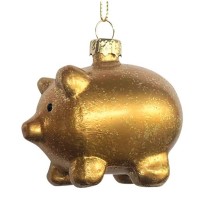 Skleněná ozdoba - prasátko s glitrem - 6,5 x 6 x 4,5 cm - 19085