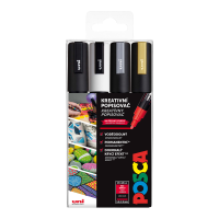 Sada akrylových popisovačů Posca PC-5M - 1,8-2,5 mm - černá, bílá, stříbrná, zlatá - 4 ks 