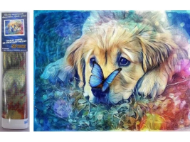 Diamantový obrázek - Labrador s motýlem - 30 x 40 cm - 1007052