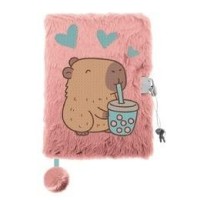 Plyšový zápisník se zámkem - Capybara - růžový