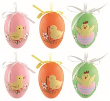 Plastová vajíčka na zavěšení - malovaná kuřátka - 6 cm - 6 ks v sáčku - 9319
