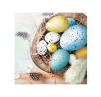 Velikonoční ubrousky Daisy C - Easter Eggs with Feathers on Blue - CD_WL_011201