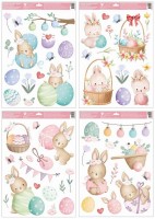 Velikonoční okenní fólie s glitry - Velikonoční zajíci - 35 x 50 cm - 6918