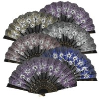 Vejíř se zlatým ornamentem - květy s glitry - černý - 408240