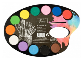 Akvarelové barvy - paleta se štětcem - 12 ks - AR0502/GE
