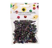 Černé plastové korálky s neonovými písmenky - 300 ks - 6 mm - SPL01