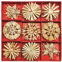 Slaměné ozdoby v krabičce - 6 cm - 32 ks - 2328