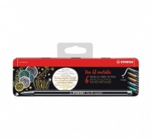 Prémiový vláknový metalický fix STABILO Pen 68 metallic - 6 ks sada v plechu 6806/8-32