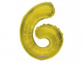 Balónek fóliový 35 cm - číslice 6 - zlatý - K35063-14S