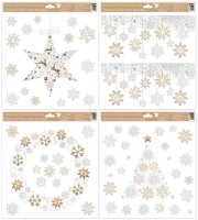 Vánoční okenní fólie s glitry - Vločky - 30 x 33 cm - 226