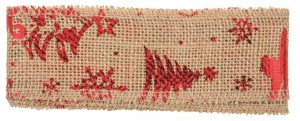 Jutová stuha s červeným potiskem - 6 cm x 2 m - 2810