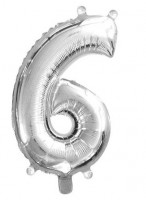 Balónek fóliový 35 cm - číslice 6 - stříbrný - 6808-6S