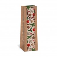 Vánoční dárková taška NATUR na víno - 11 x 36 cm - 0834-0042