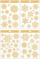 Vánoční okenní fólie - Vločky lesklé zlaté - 20 x 30 cm - 249