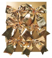 Textilní mašle na platíčku - zlatá - 8 cm - 6 ks - 18029