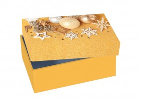 Vánoční dárková krabička D3 - 200 x 120 x 100 mm - zlatá- ozdoby - 501325