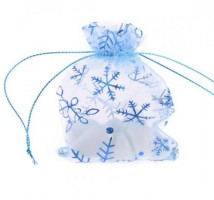 Dárkový sáček organza 9 x 12 cm - sv. modrá - potisk vločky - 250014