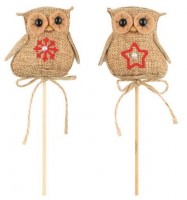 Zápich - jutová sova - 5 cm + špejle - 3710