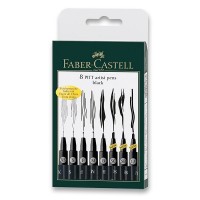 Popisovače Faber-Castell - Pitt Artist Pen - černé - 8 ks - 0074/1671370