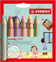Pastelka, vodovka & voskovka v jednom - STABILO woody 3 in 1 - 6 ks s ořezávátkem - pastel
