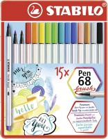 Prémiový vláknový fix STABILO Pen 68 brush - 15 ks sada 568/15-32