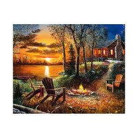 Diamantový obrázek - Srub u jezera - 30 x 40 cm - 1006446