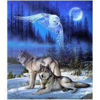 Diamantový obrázek - Vlci a sova - 30 x 40 cm - 1005269