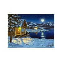 Diamantový obrázek 30 x 40 cm - Chatka v zimě - 1005251