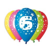 Nafukovací balónky - potisk "6" - 5 ks - P5GS110-6