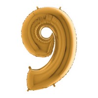 Balónek fóliový 102 cm - číslice 9 - zlatý - WGOLD 9
