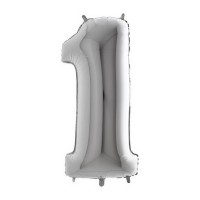 Fóliový balónek 102 cm - číslice 1 - stříbrný - WSILVER 1