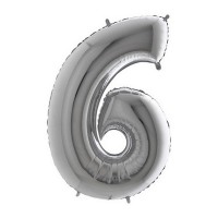 Balónek fóliový 102 cm - číslice 6 - stříbrný - WSILVER 6