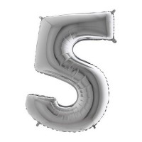 Balónek fóliový 102 cm - číslice 5 - stříbrný - WSILVER 5