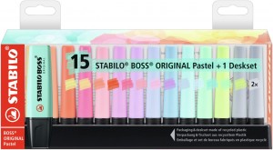 Zvýrazňovač STABILO BOSS ORIGINAL Pastel - 15 ks deskset