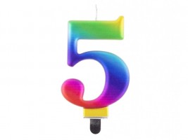 Dortová svíčka - číslice 5 - metalická duhová - PF-SCG5