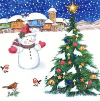 Vánoční ubrousky Daisy L - Snowman with Xmas Tree - SD_GW_013901