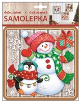 Plastická samolepka - sněhulák s tučňákem - 23 x 18 cm - 10355