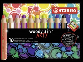 Pastelka, vodovka & voskovka v jednom - STABILO woody 3 in 1 - ARTY - 10 ks s ořezávátkem
