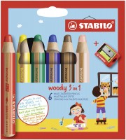 Pastelka, vodovka & voskovka v jednom - STABILO woody 3 in 1 - 6 ks s ořezávátkem