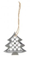 Závěsný kovový stromek - stříbrný - 6,5 cm - 6 ks - 8885541