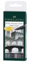 Popisovače Faber-Castell - Pitt Artist Brush - odstíny šedé - 6 ks - 0074/1671040