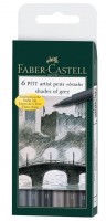 Popisovače Faber-Castell Pitt Artist Brush - odstíny šedé - 6 ks - 0074/1671040