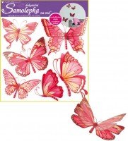 Samolepka na zeď - růžoví motýli s pohyblivými křídly - 30,5 x 30,5 cm - 655