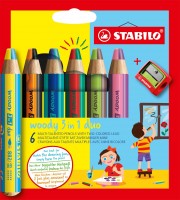 Pastelka, vodovka & voskovka v jednom - STABILO woody 3 in 1 duo - 6 ks s ořezávátkem